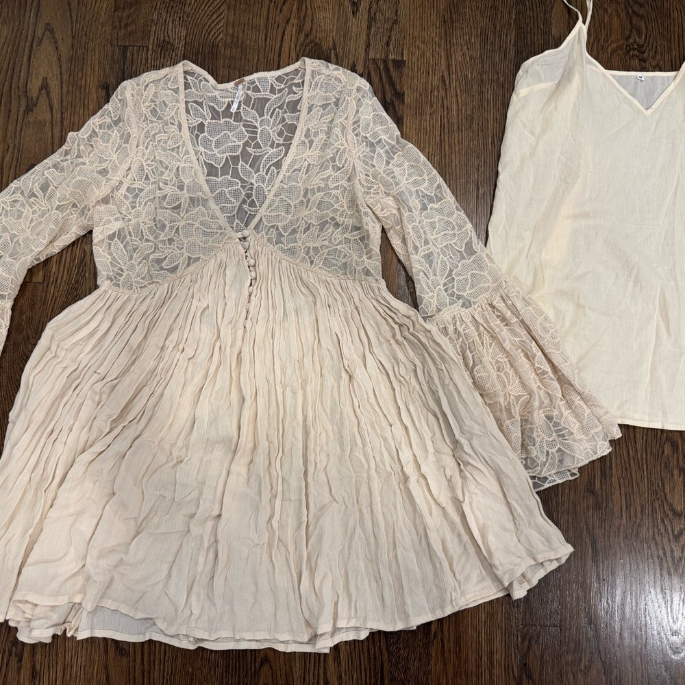 Free People Cream Lace Mini Dress - Picture 2 of 9